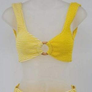 Yellow Two-Tone Ring-Front Bikini Top